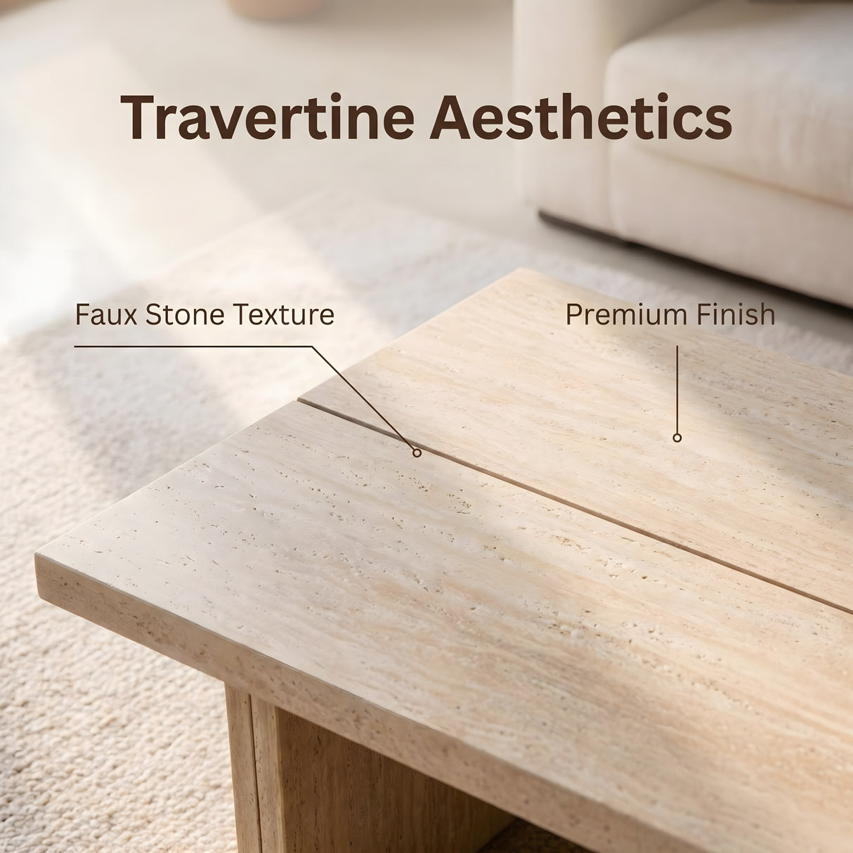 Modern Travertine Coffee Table With Split Top