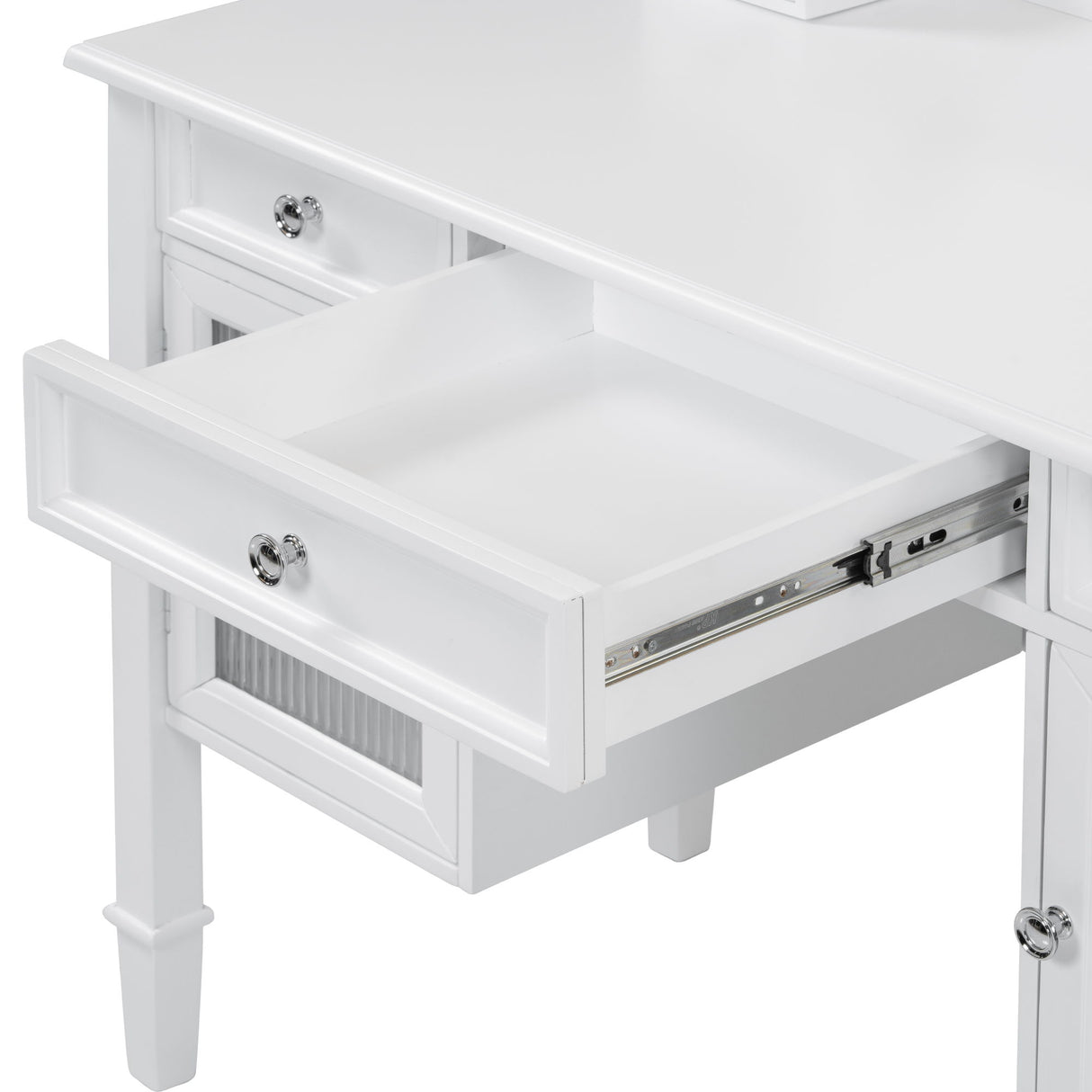 Elegant Makeup Vanity Desk With Adjustable Mirror And Storage And Construction - White