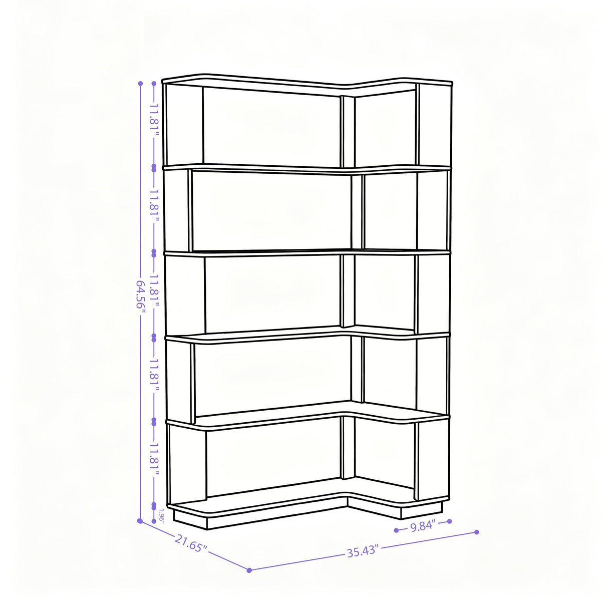 Ox Blood L-Shaped Freestanding Corner Bookshelf