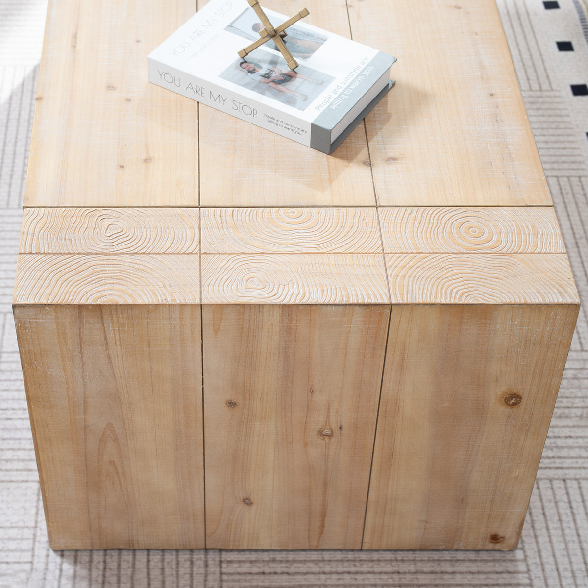 49" Rustic Wood Coffee Table with Whitewashed Finish - Engineered Wood