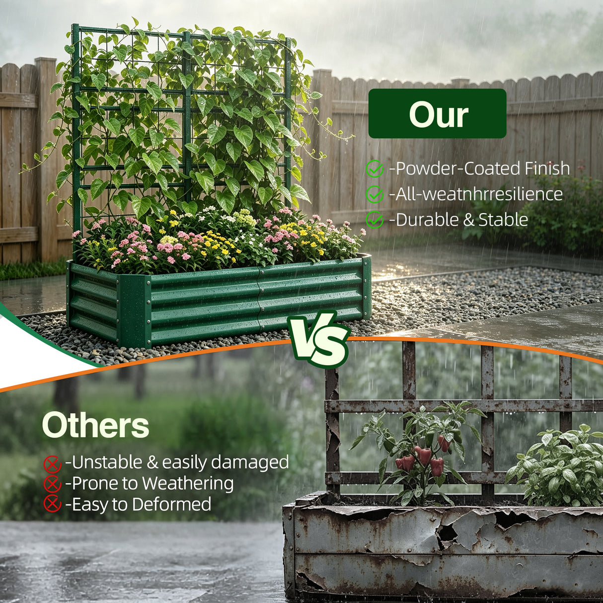 4x2x1FT Galvanized Raised Garden Bed with Arch Trellis