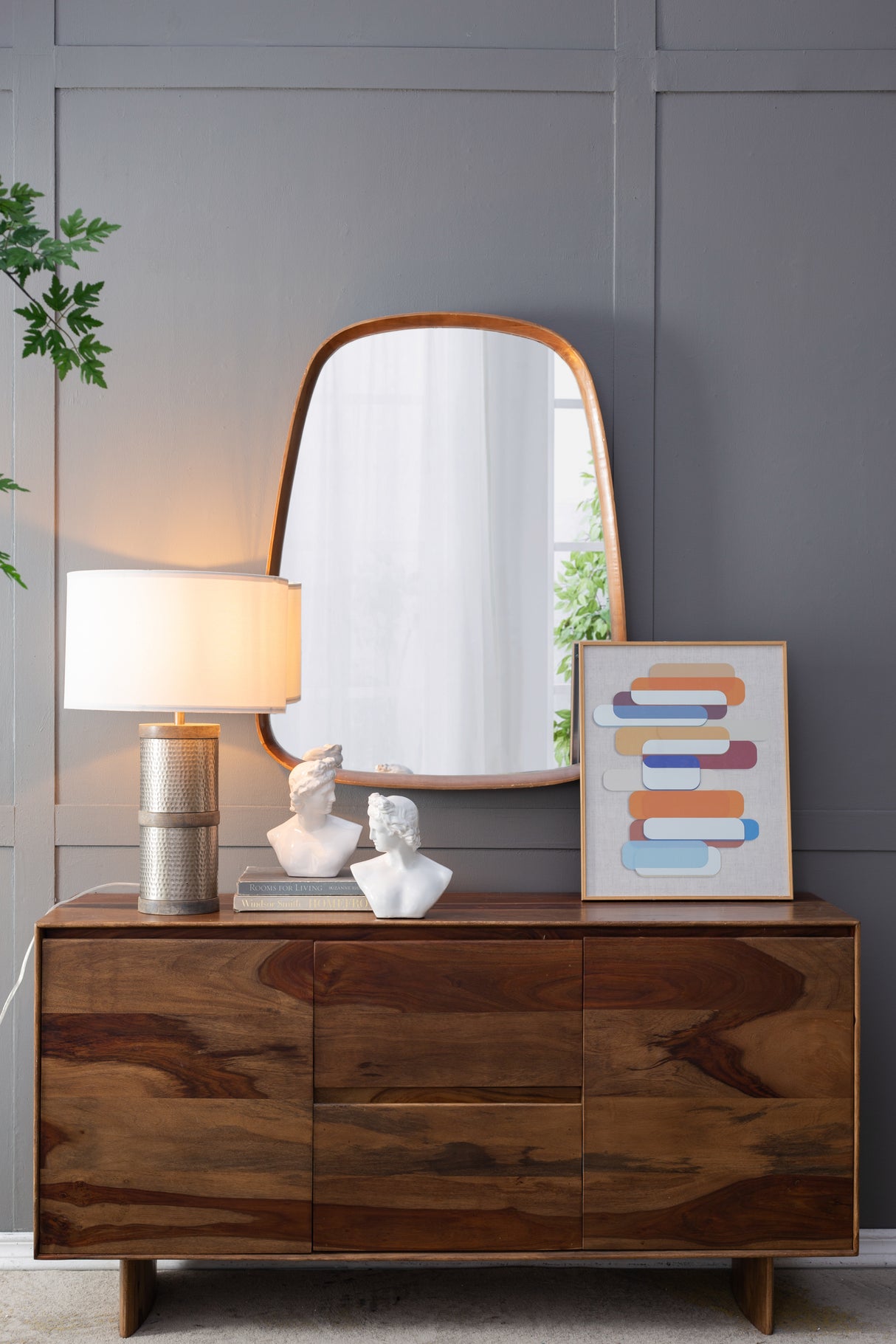 D16x24.4" Hammered Iron Table Lamp with Mango Wood