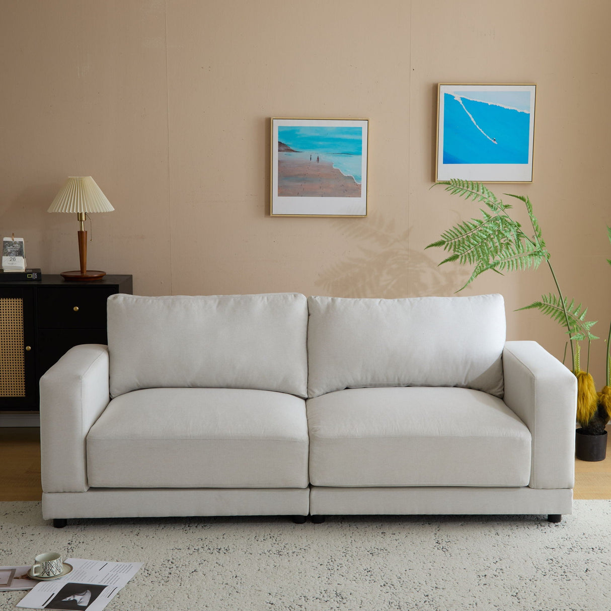 Modern Square Arm Sofa With Soft Fabric Upholstery, Deep Cushions - Best Buy Furniture