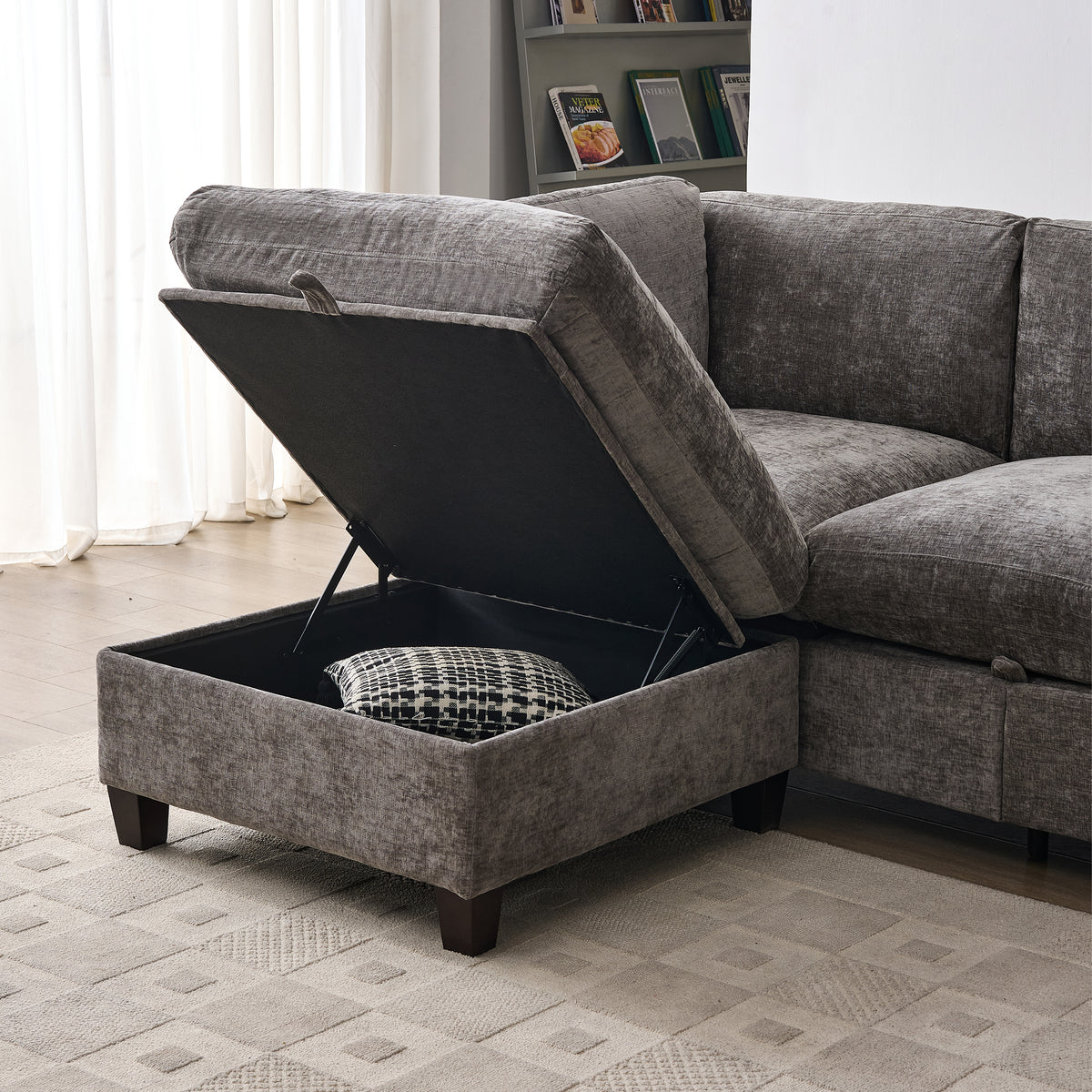 Chenille Upholstered L-Shape Sectional Couch