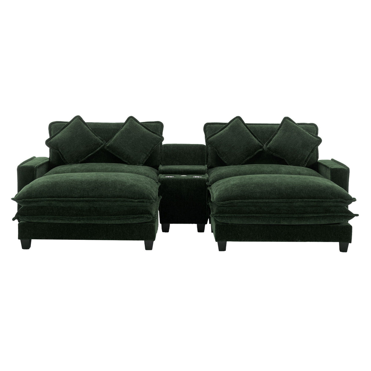 Sectional Sofa Upholstered Sofa With Two Removable Ottoman, Two USB Ports, Two Cup Holders And Large Storage Box For Living Room