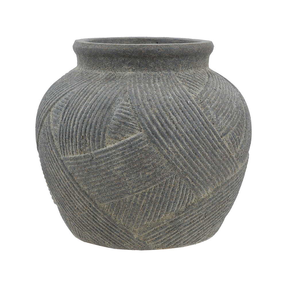 D10.2x8.9" Cross-Hatch Terracotta Vase
