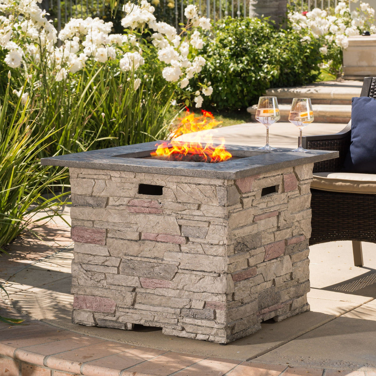 Classic Design Square Fire Pit With Top And 40, 000 Btu Heat Output - Stone Gray - Best Buy Furniture