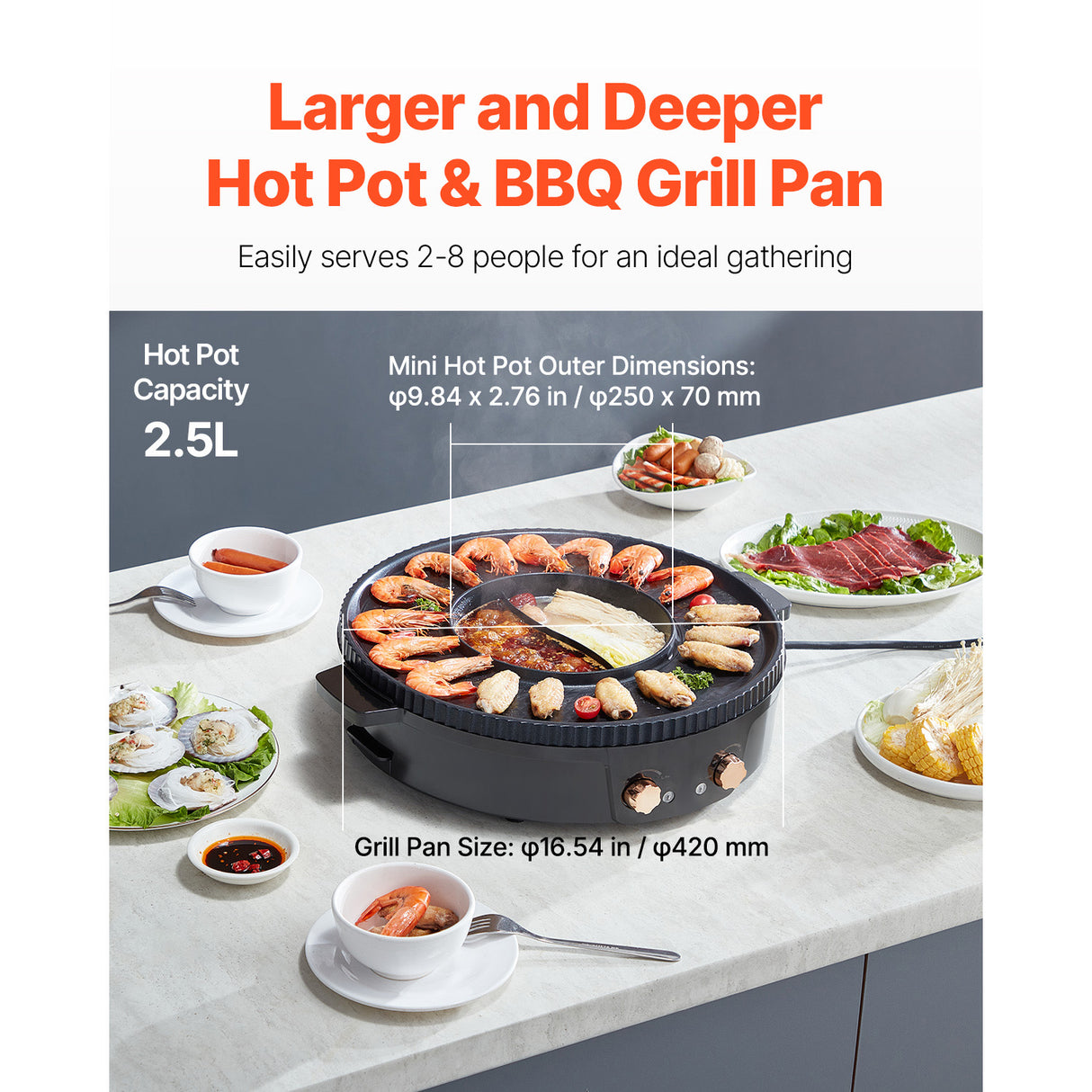 Hot Pot with Grill 1800W 2-in-1 Electric Smokeless Grill Hot Pot for 2-8 People