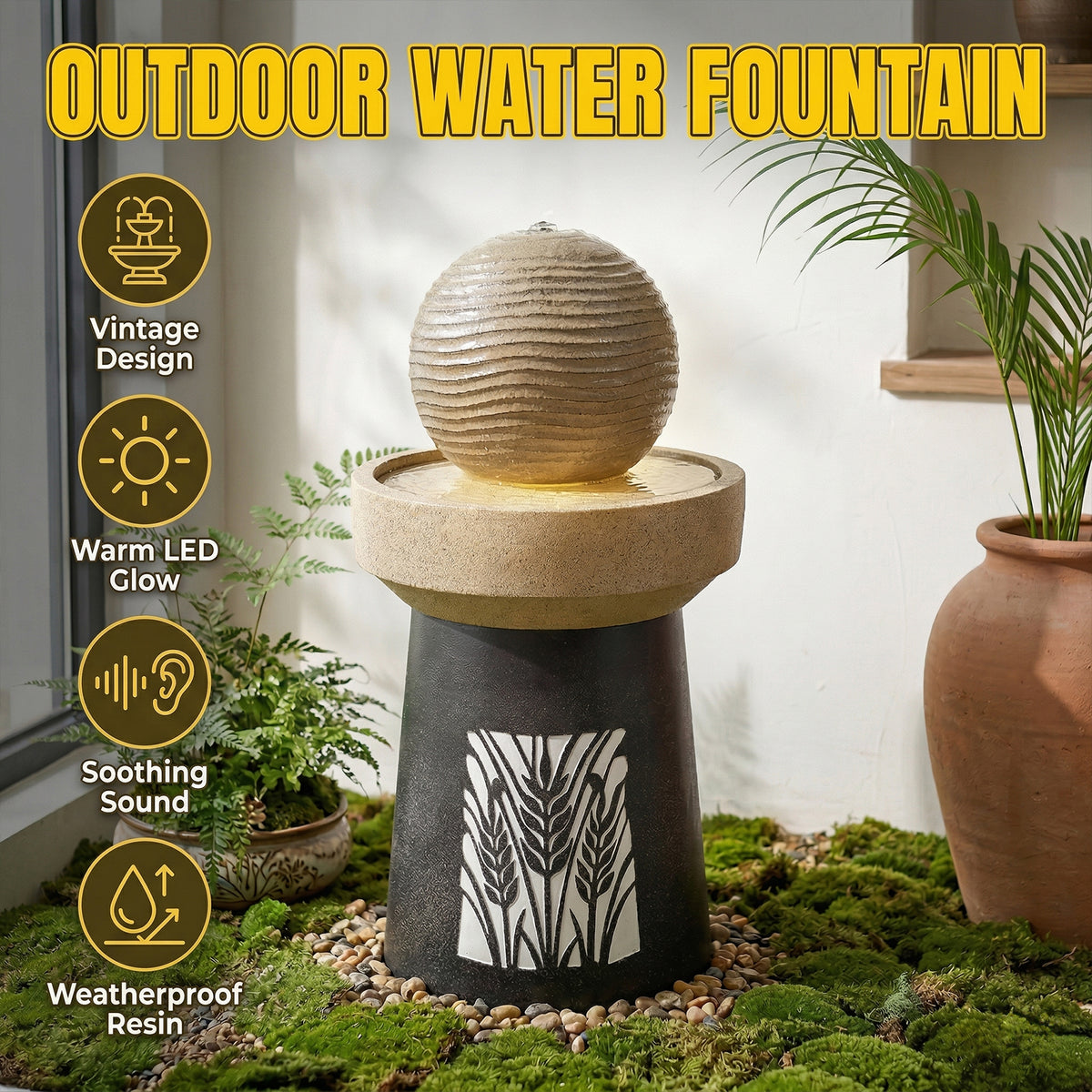 Outdoor Garden Lantern Light with Warm LED Leaf Silhouette