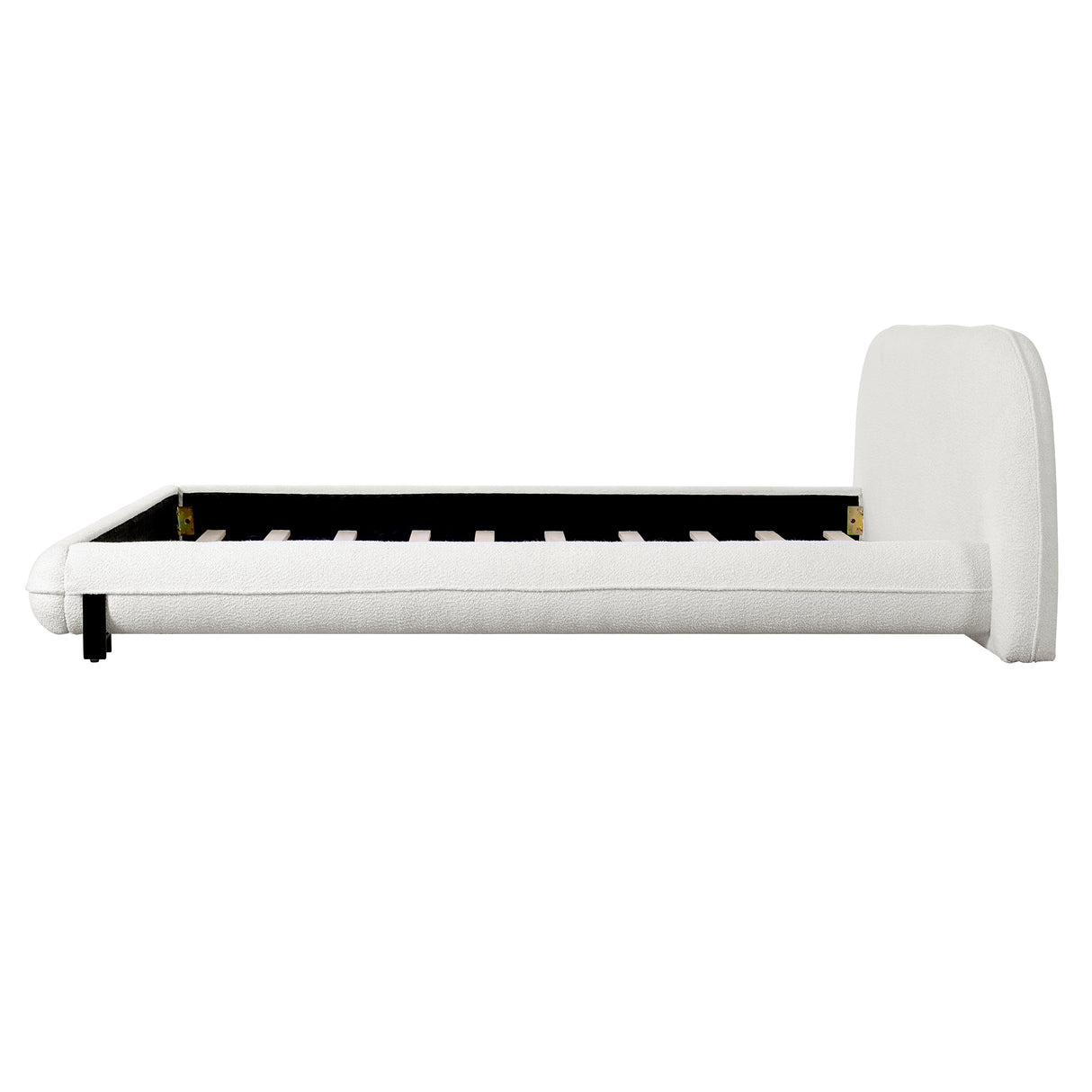 California King Size Bed Frame with Boucle Fabric and Thick Headboard