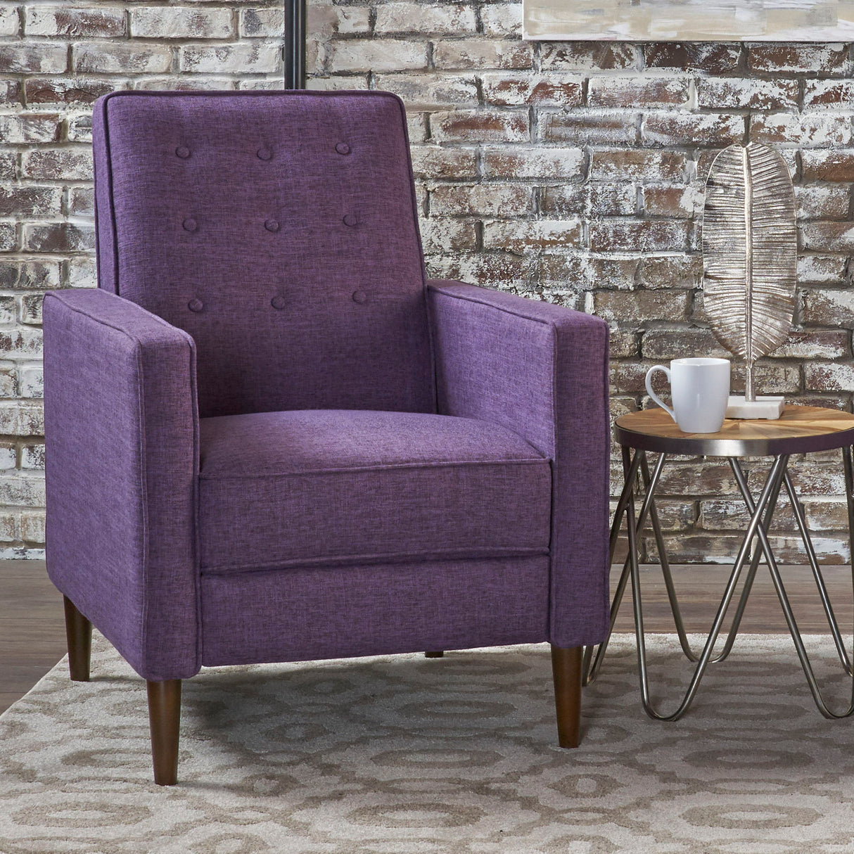 Mid-Century Modern Recliner With Button Tufted Waffle Stitch