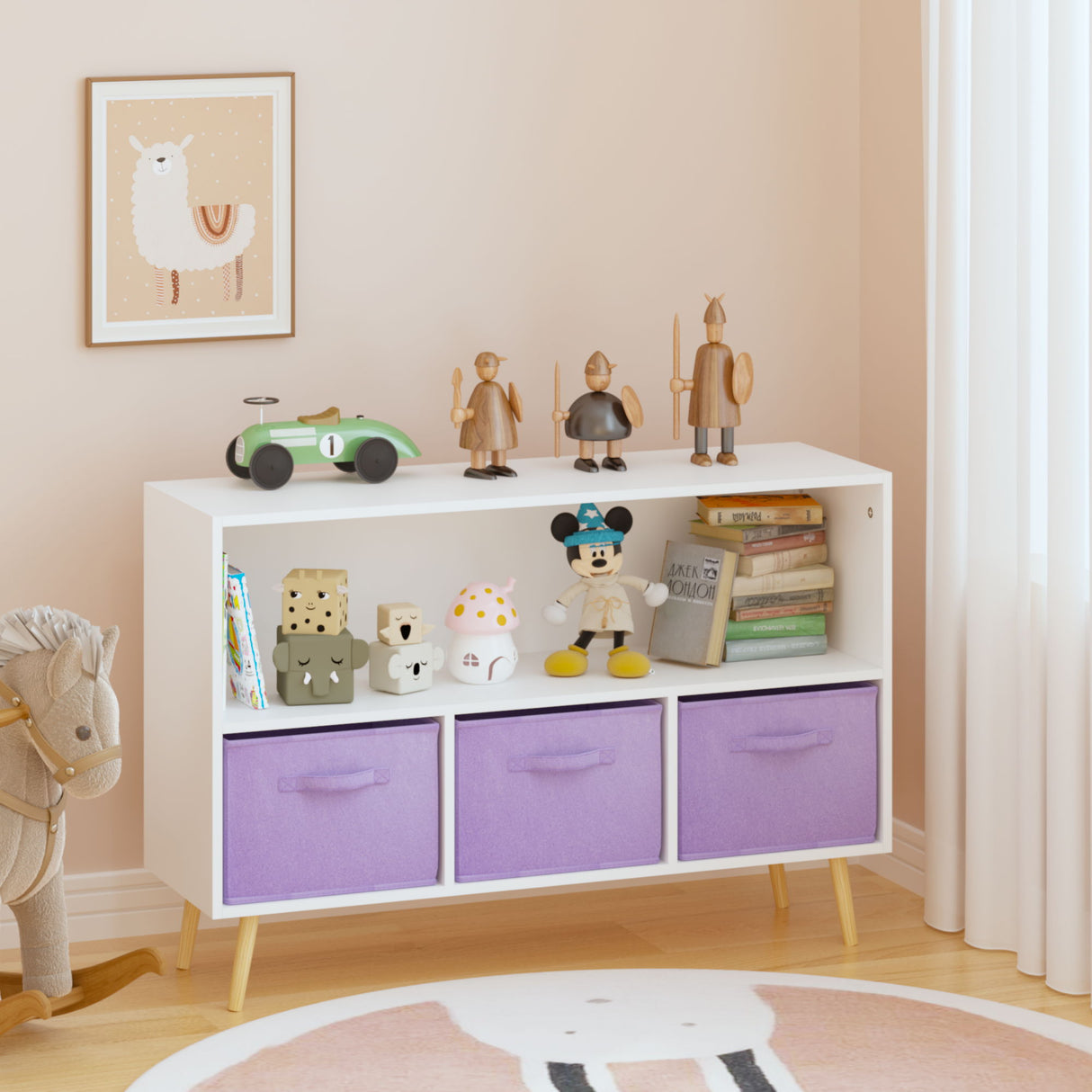Bookcase With Collapsible Drawers, Book Display Organizer