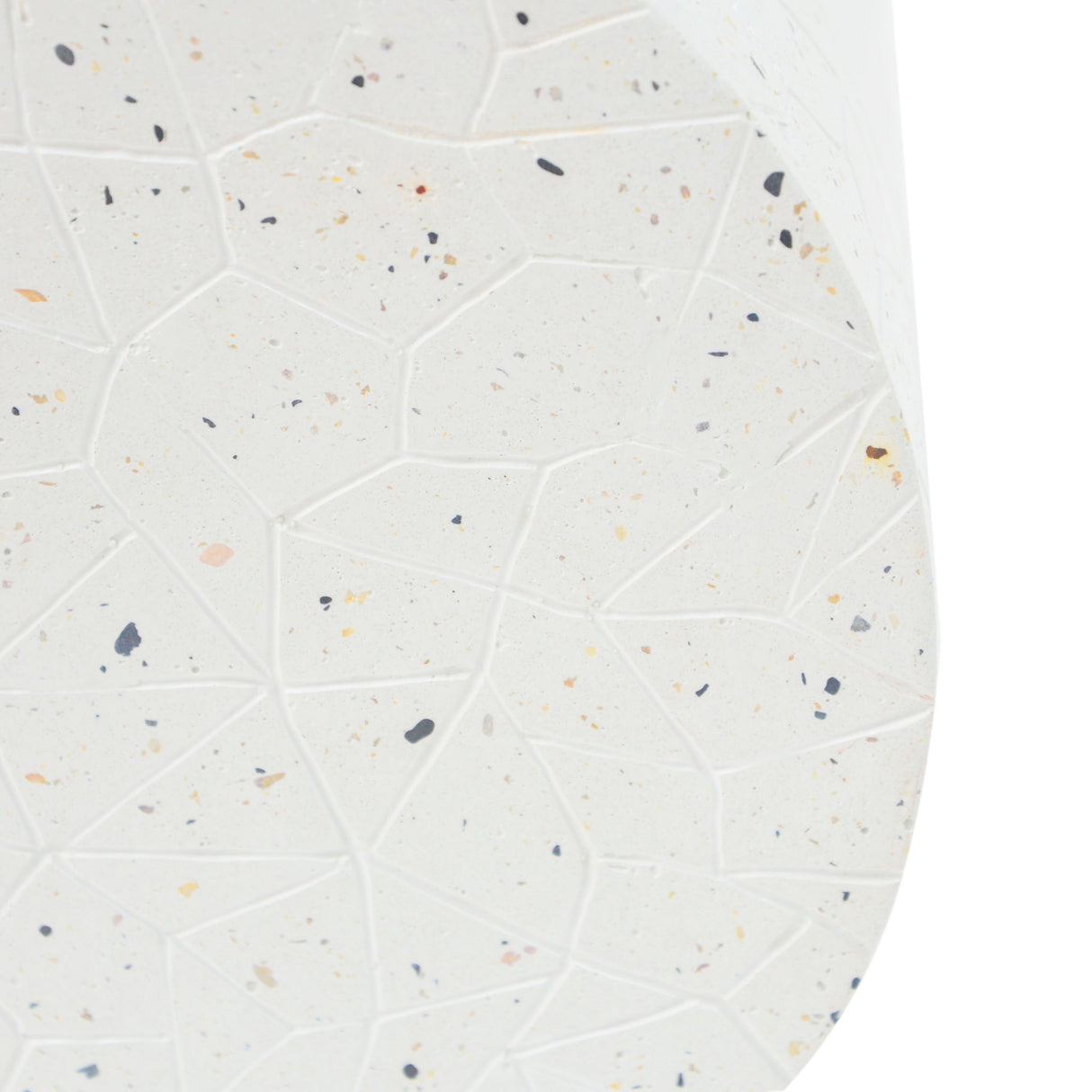 Outdoor Terrazzo Concrete Drum End Table, Living Room Accent Table - White Terrazzo
