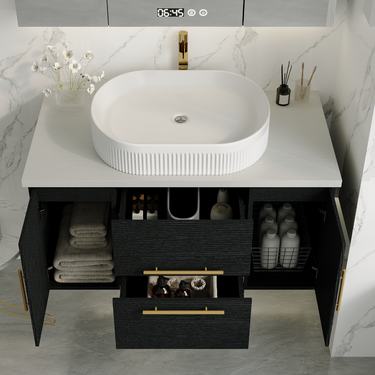 39.4 in Modern Floating Bathroom Vanity with Ceramic Sink