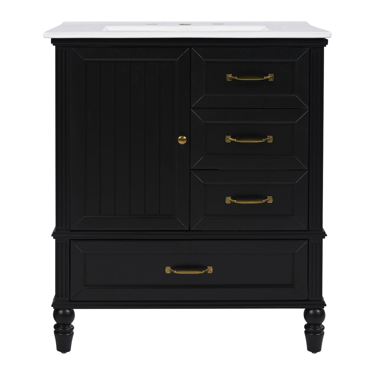 30" Bathroom Vanity With Sink, 3 Drawers, Adjustable Feet
