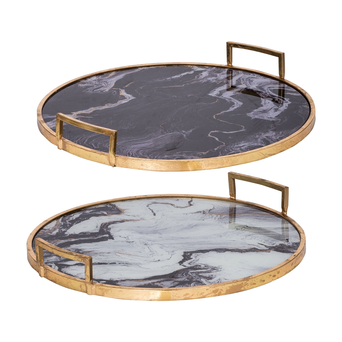 S/2 Round Decorative Tray with Abstract Marbled Design