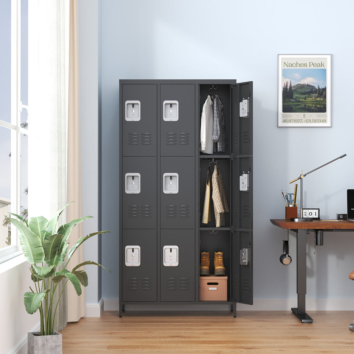 9 Door 72"H Metal Lockers With Lock for Employees, School, Office, Gym, Bedroom, Storage Locker Cabinet