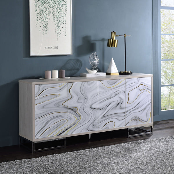 Panos - Console Cabinet - White Marcle / Chrome - Best Buy Furniture