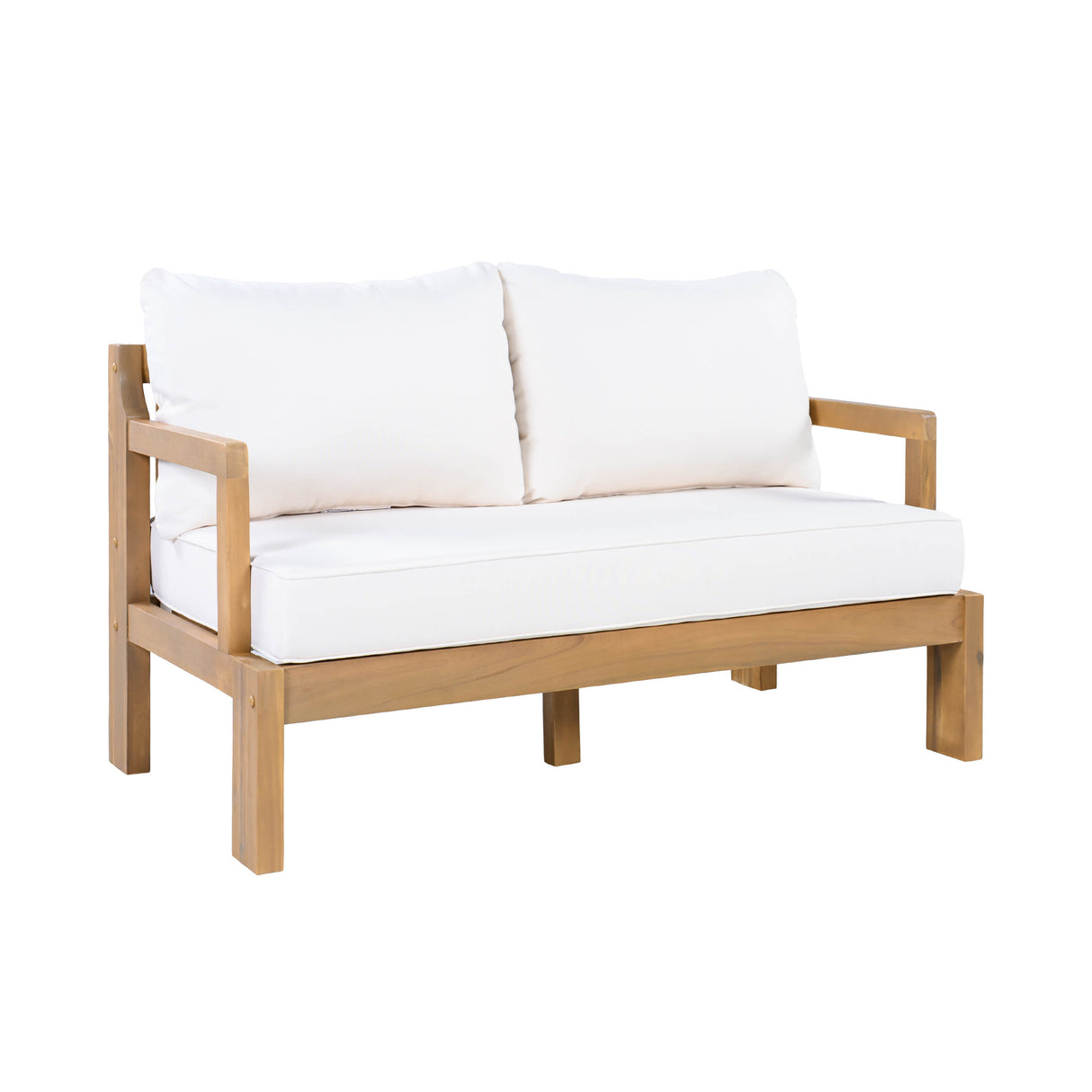 Outdoor 4-Seater Acacia Wood Patio Chat Set, Beige + Natural