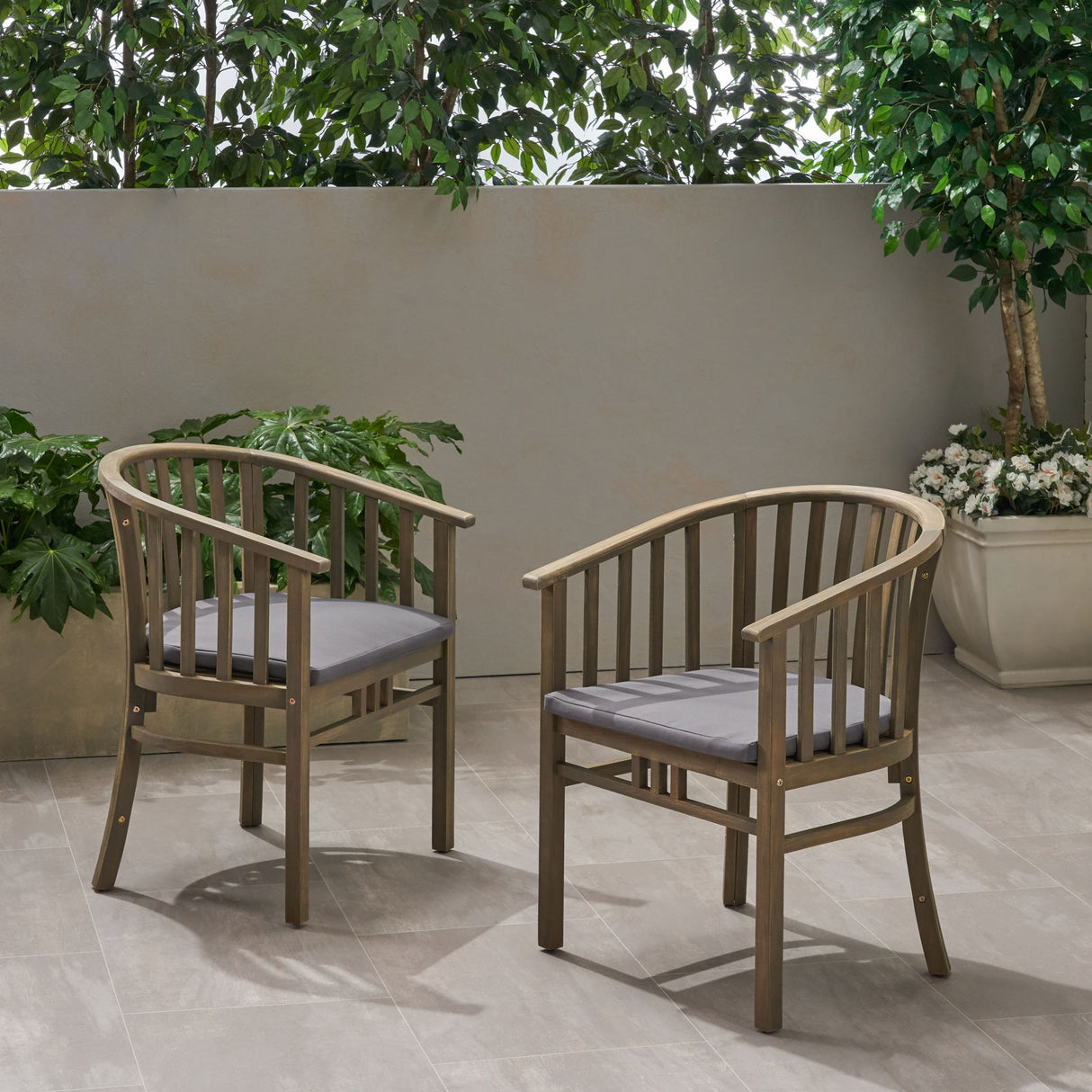 Outdoor Wooden Dining Chairs With Cushions (Set of 2)