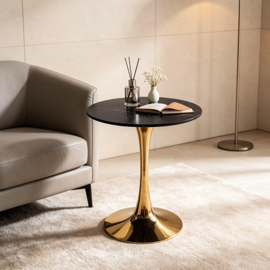 Mid-Century Black Marble Tulip Table