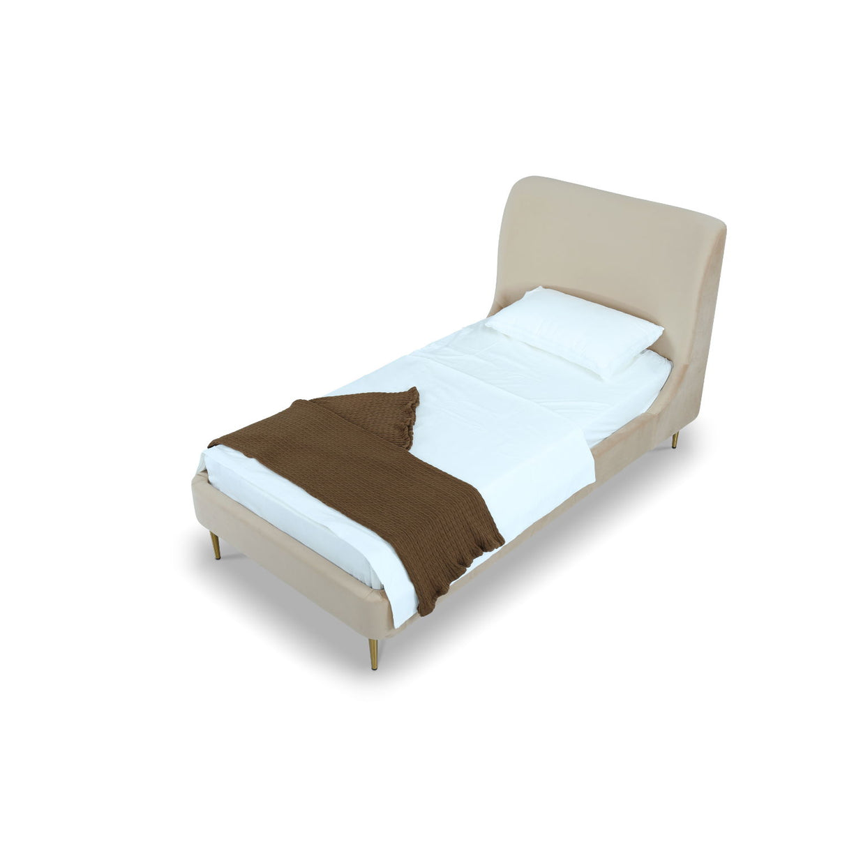 Mid-Century Modern Upholstered Bed With Curved Headboard