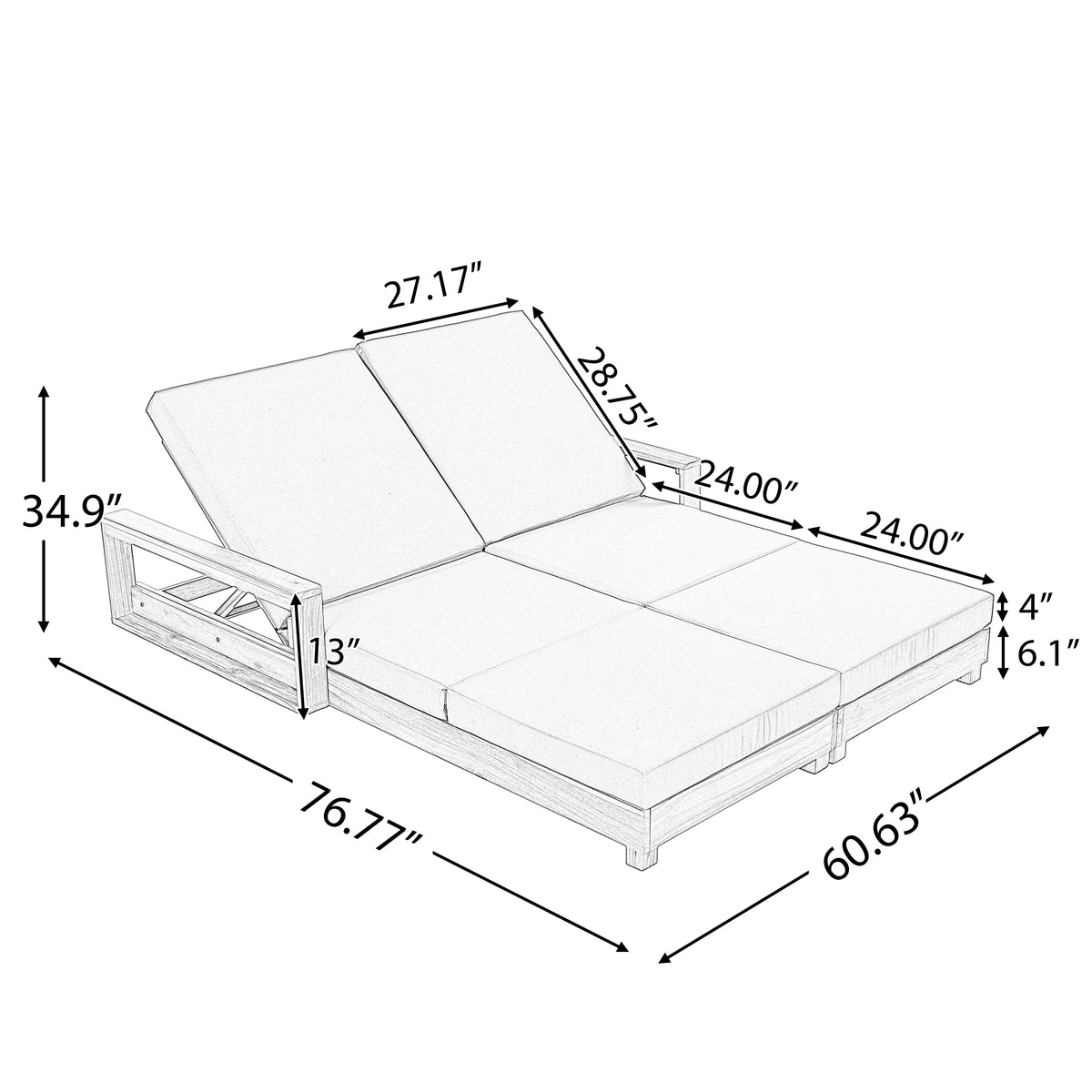 Double Acacia Wood Chaise Lounge Set