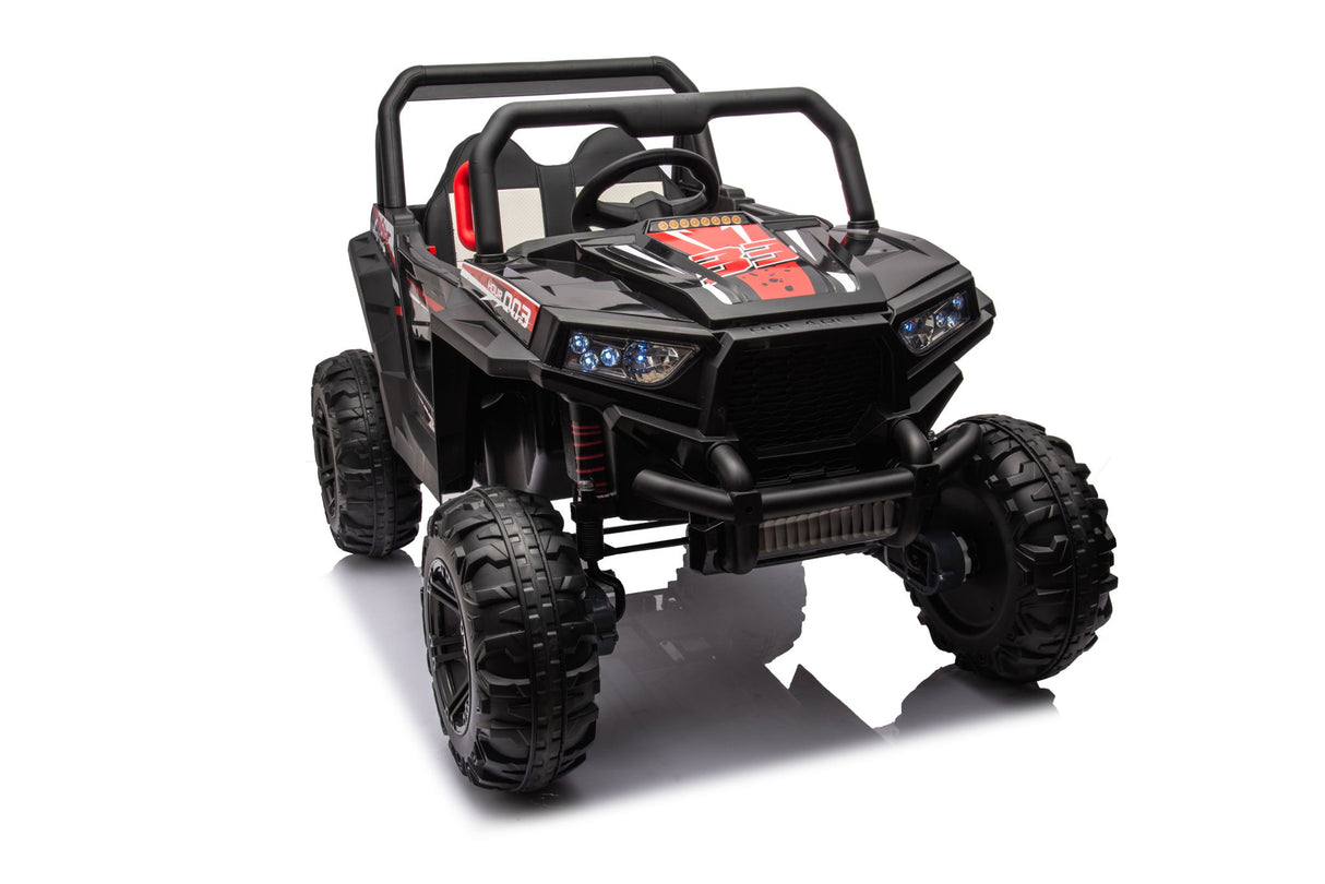 12V7A*2 30W*4 Four-Wheel Drive Seat One Button Start, Forward And Backward, High And Low Speed, Music, Front Light, Power Display, Two Doors Can Open, 2.4G R / C, Seat Belt Four Wheel Absorber