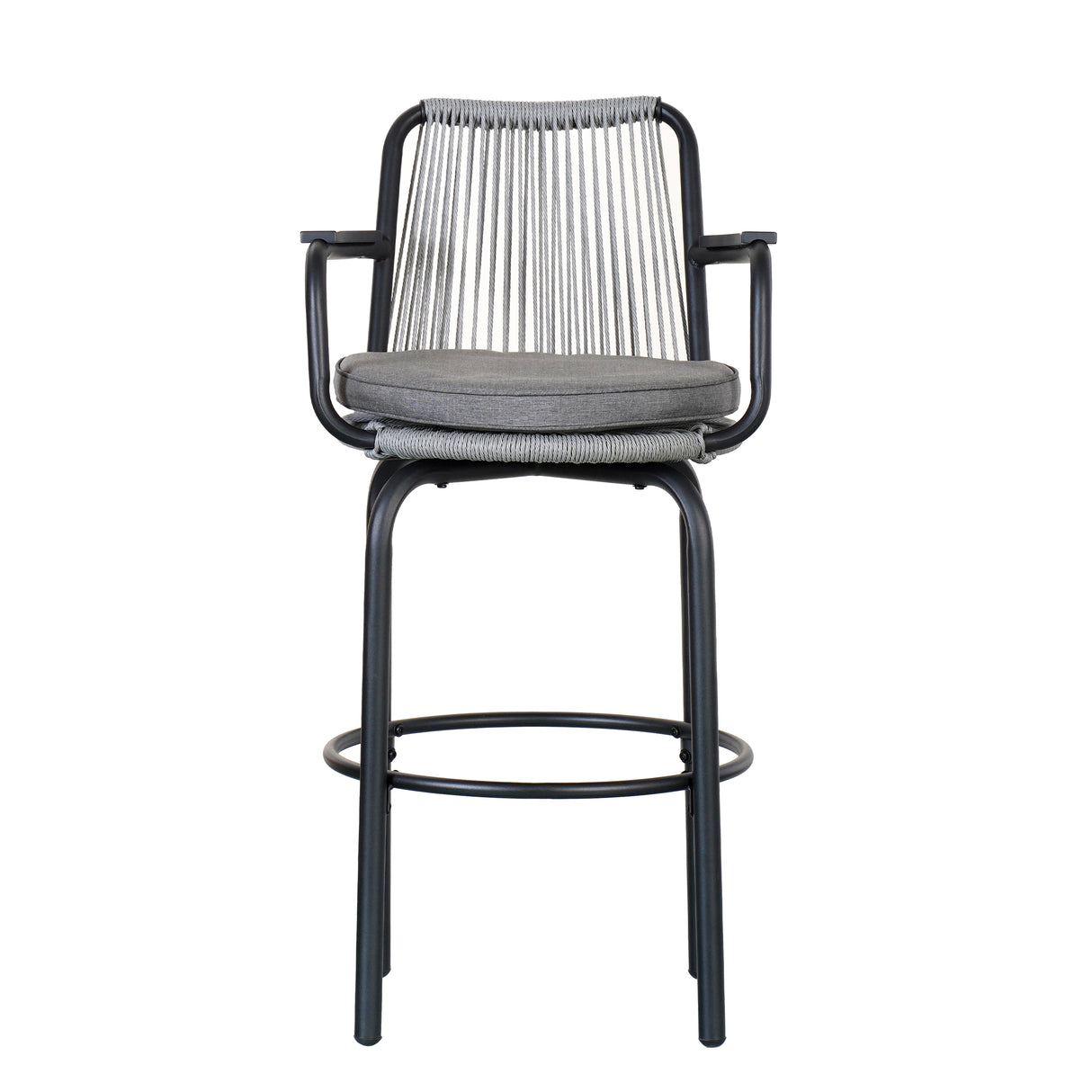 Outdoor Patio Bar Stools 29"H Set of 2, Modern Woven Rattan Rope Bar Height Chair