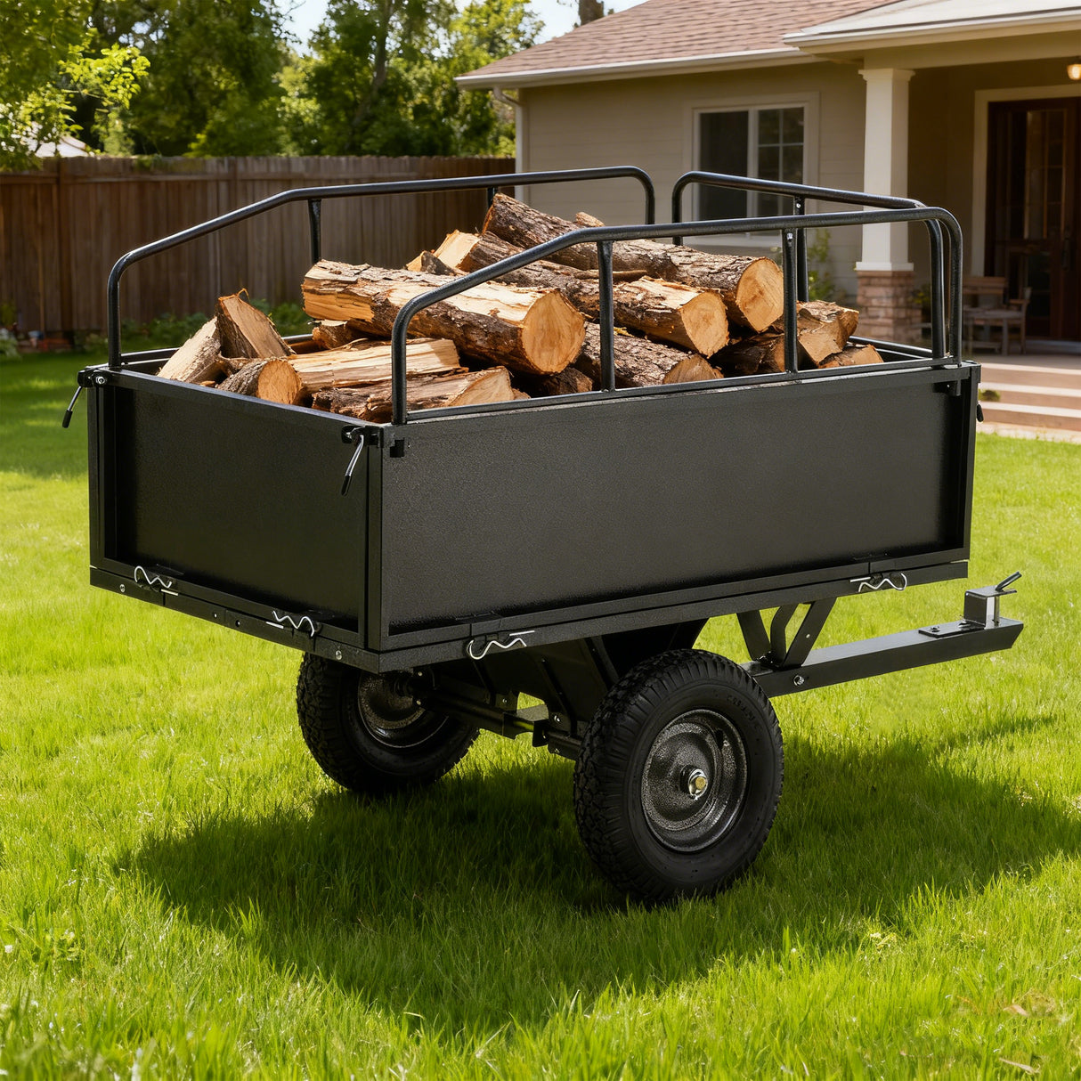 600LBS Heavy Duty Steel Dump Cart Trailer, 17 Cu.Ft.