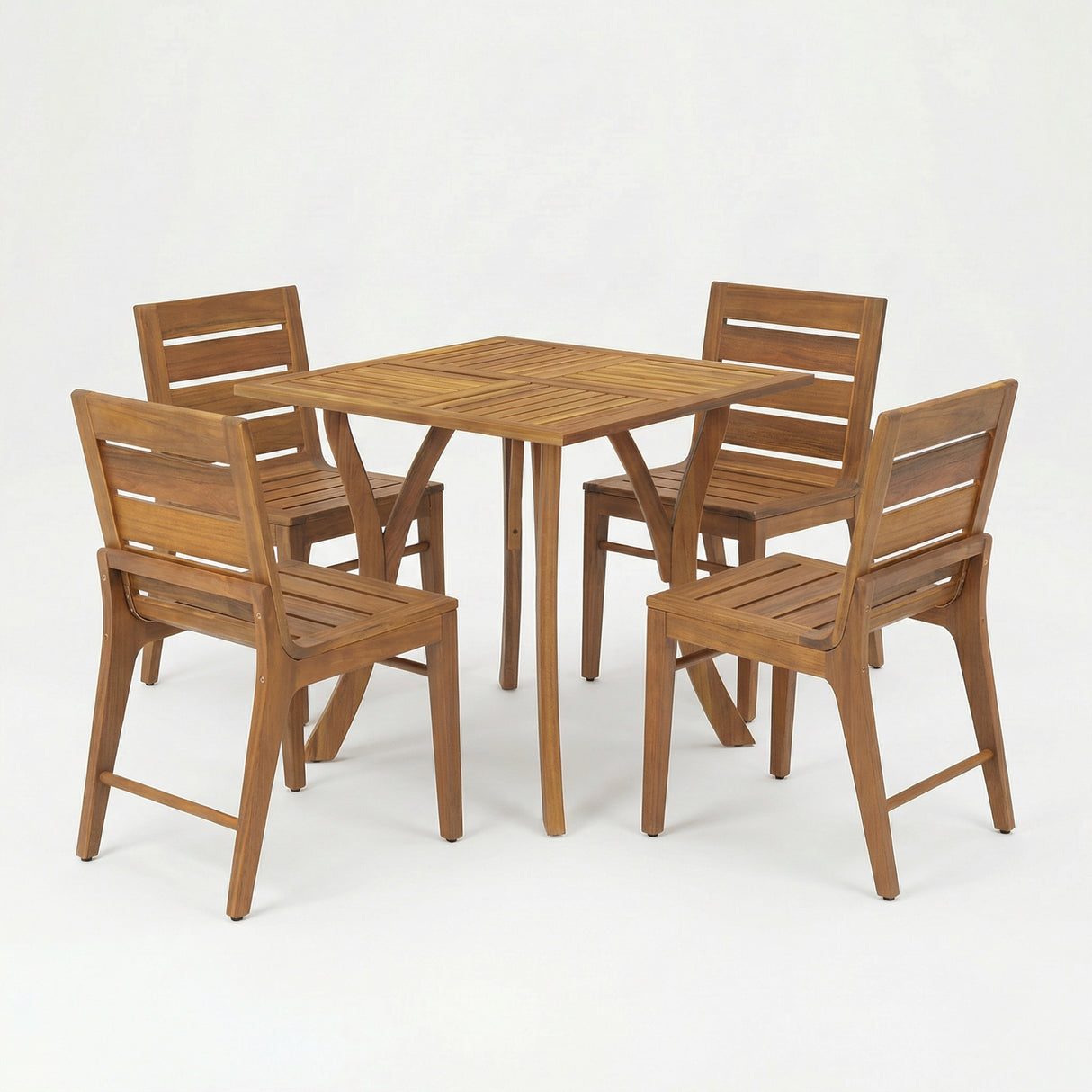 5 Piece Outdoor Acacia Wood Dining Set, Teak Finish