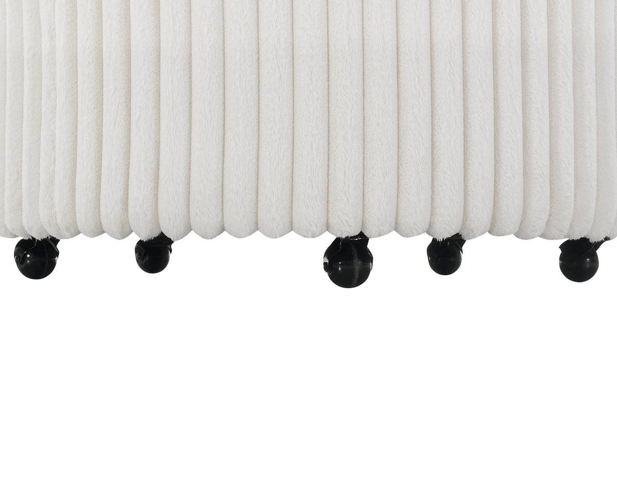 Malna Plush Wide Wale Corduroy Upholstered Barrel Accent Chair with Wheels