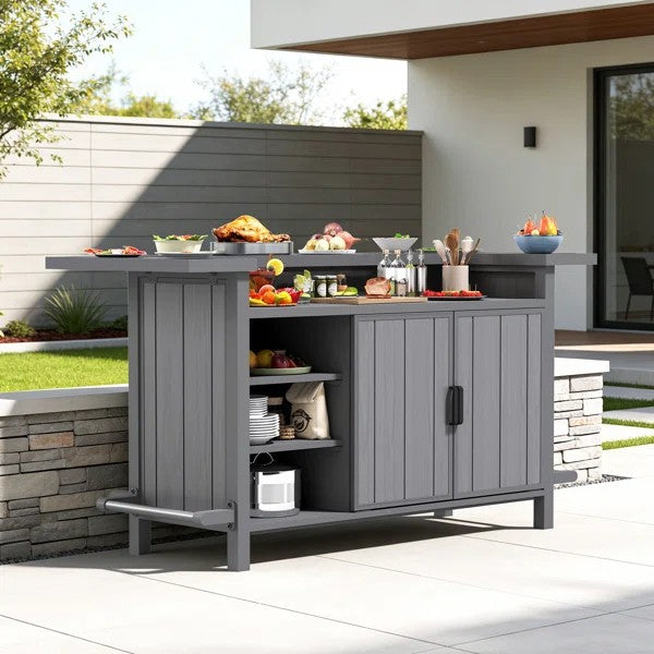 Outdoor Aluminum Grill Cart Resin Bar Cart With Storage