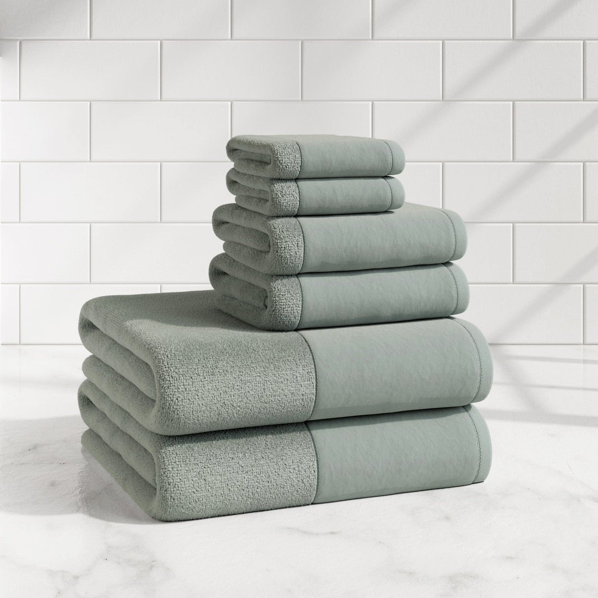 Cotton Linen-Like Border 6-Piece Towel Set - Priya Collection