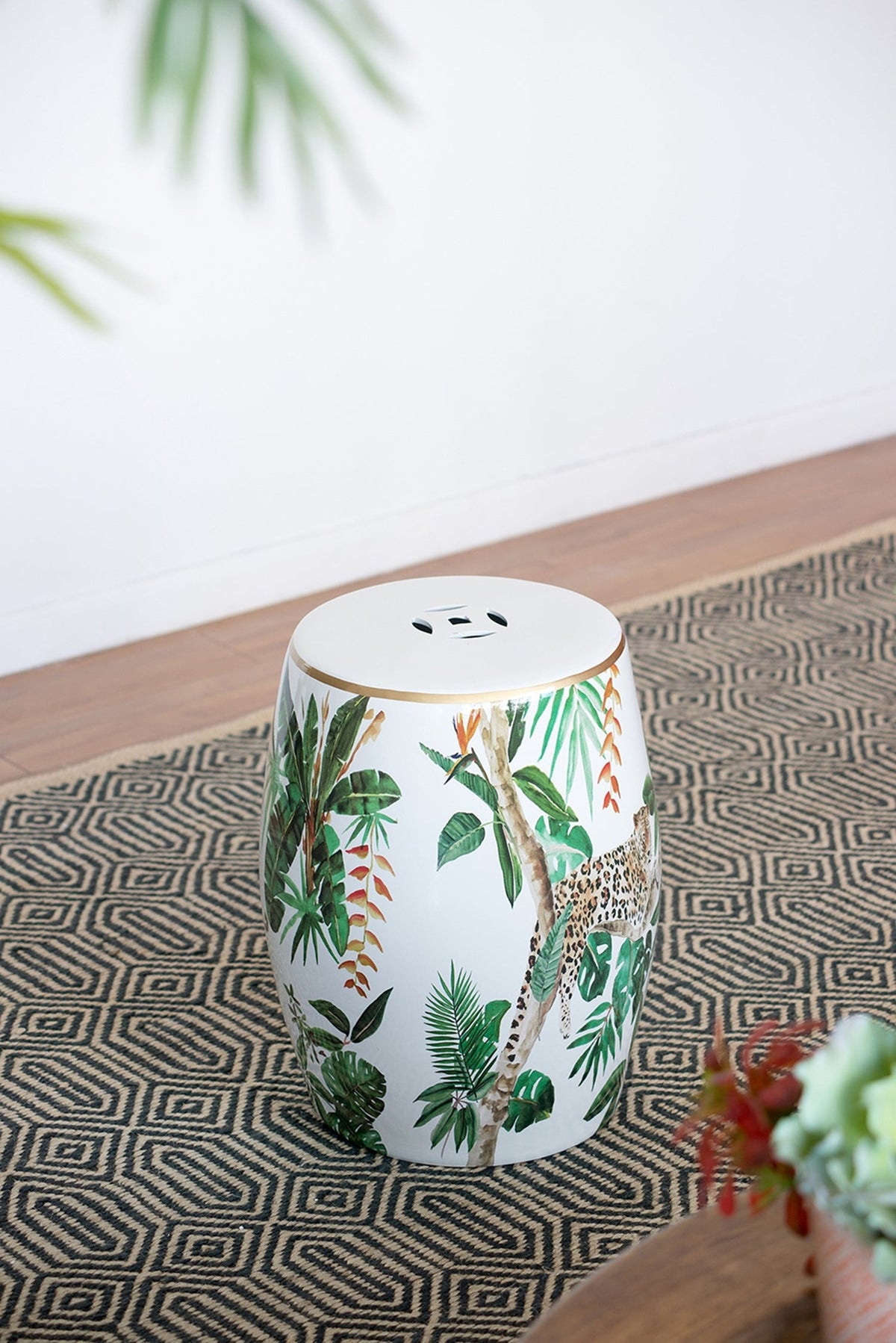 EVERGREEN DECOR Ceramic Garden Stool with Jungle-Themed Accent Design - view 2