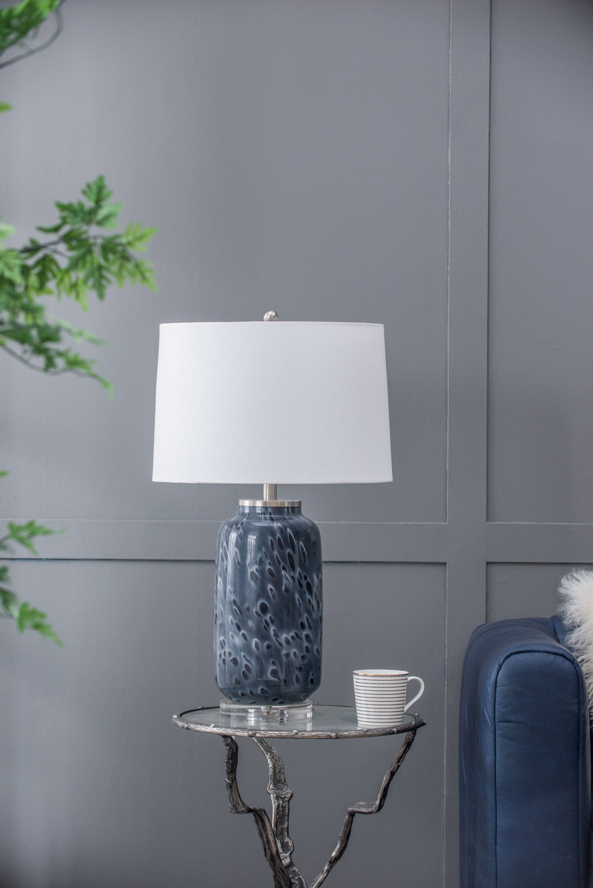 EVERGREEN DECOR Ellis Glass Table Lamp with Blue Base and Linen Shade - view 2