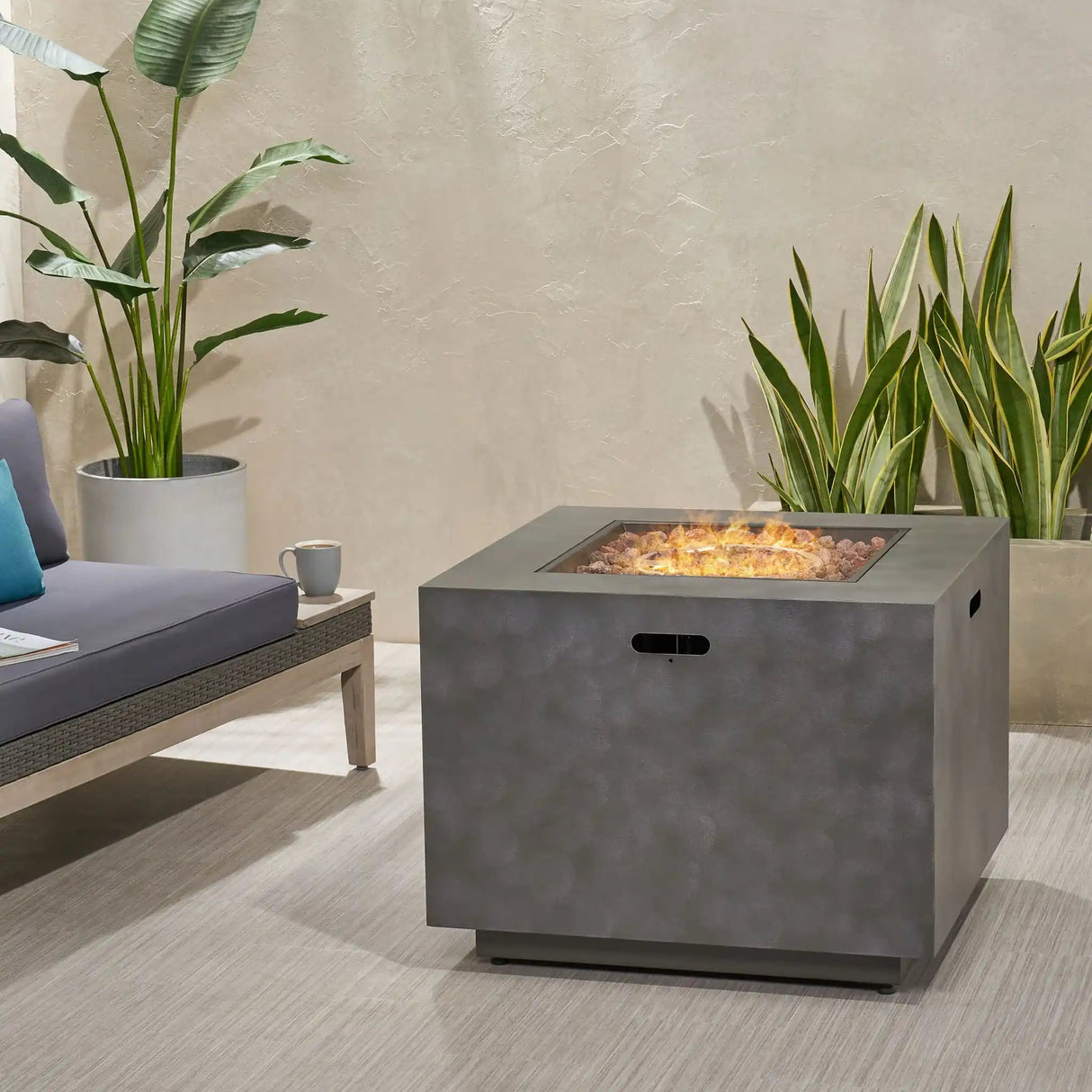 Outdoor Patio Gas Burning Fire Pit Table 50,000 Btu, Square - Best Buy Furniture