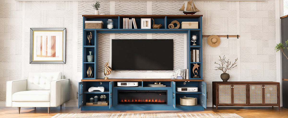 U-Can 95.5" Wall Unit Entertainment Center with Bookshelves