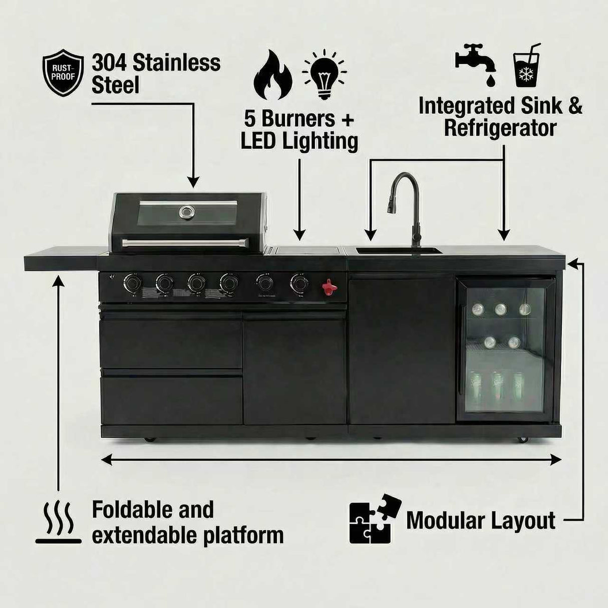 84-Inch Deluxe Stainless Steel Gas Outdoor Kitchen Barbecue Island Grill