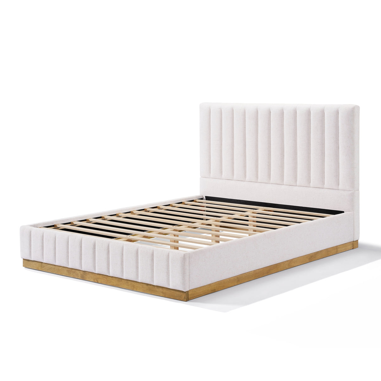 Queen Size Bed Frame With Linen Upholstery