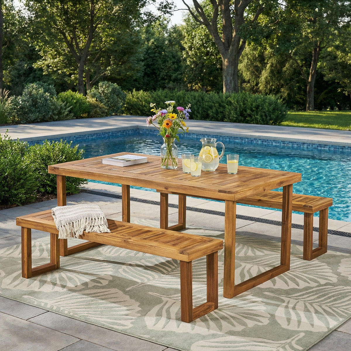 3 Pcs Outdoor Acacia Wood Dining Set - Sandblast