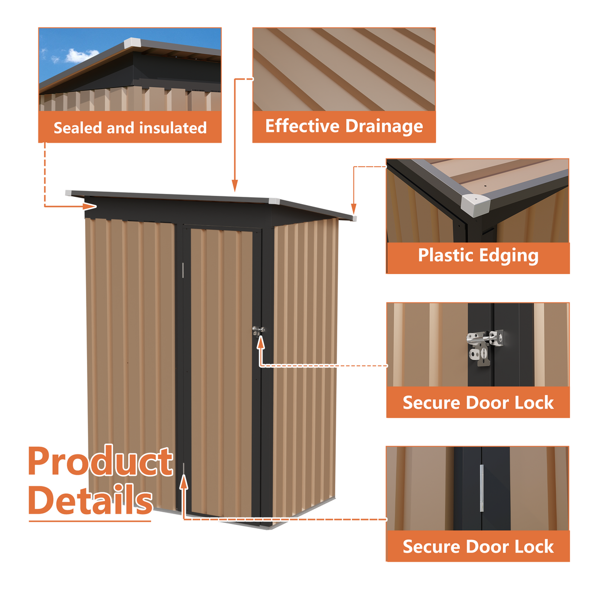 4.27FT x 2.42FT Metal Garden Shed 5 x 3 FT Pent Roof with Hinge Door