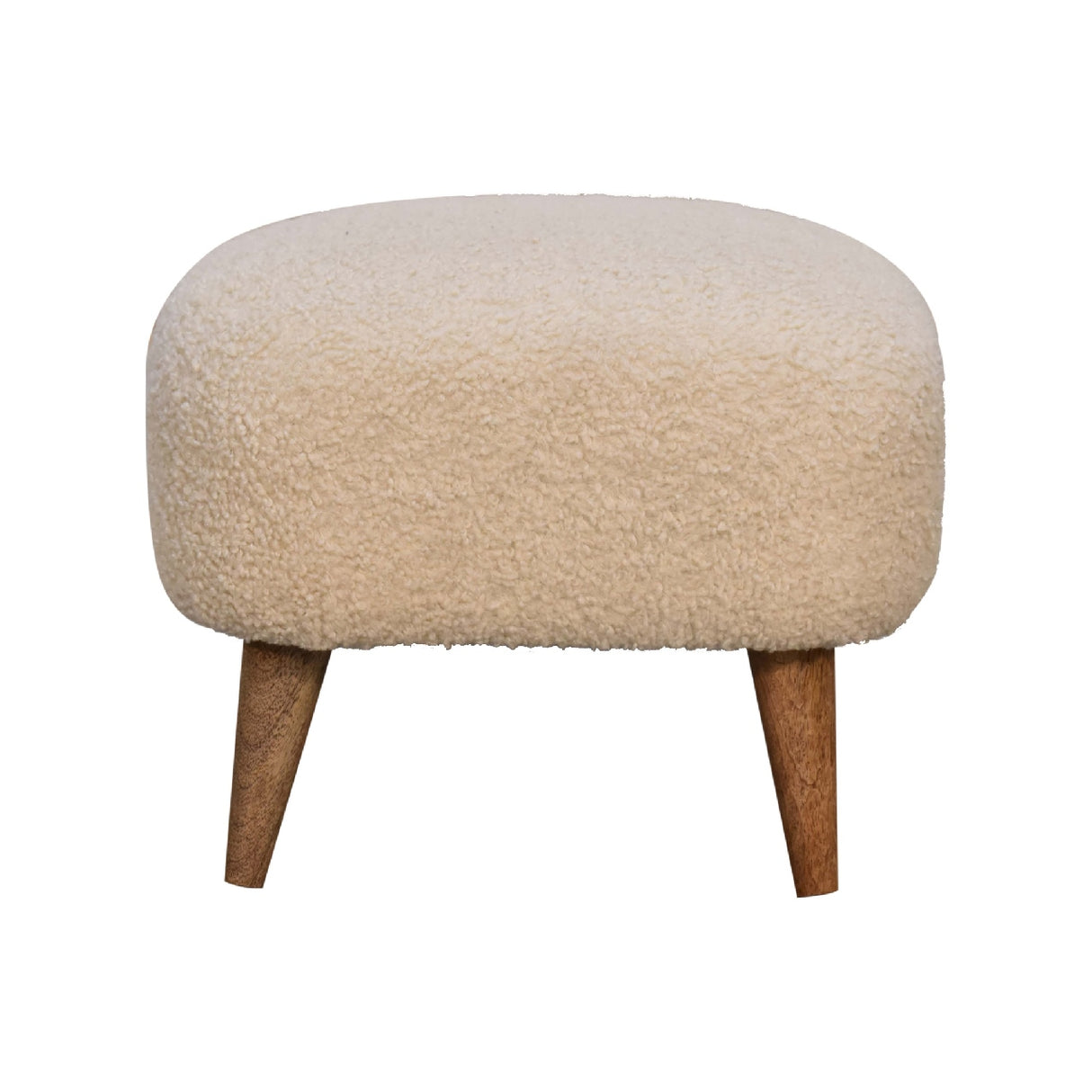 Solid Wood Boucle Upholstered Square Footstool