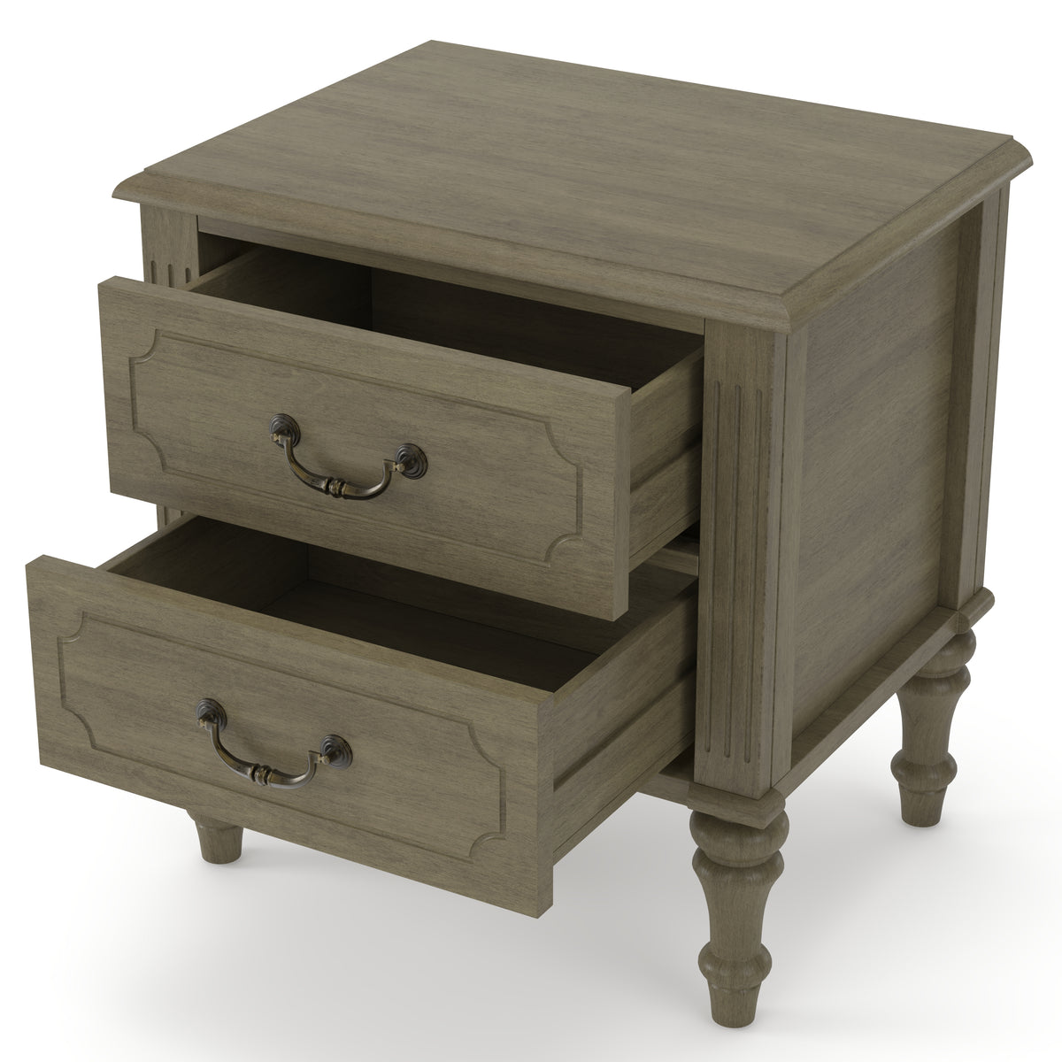 Fluted Nightstand, 21-Inch Wide, 2-Drawer Side Table, Antique Bronze