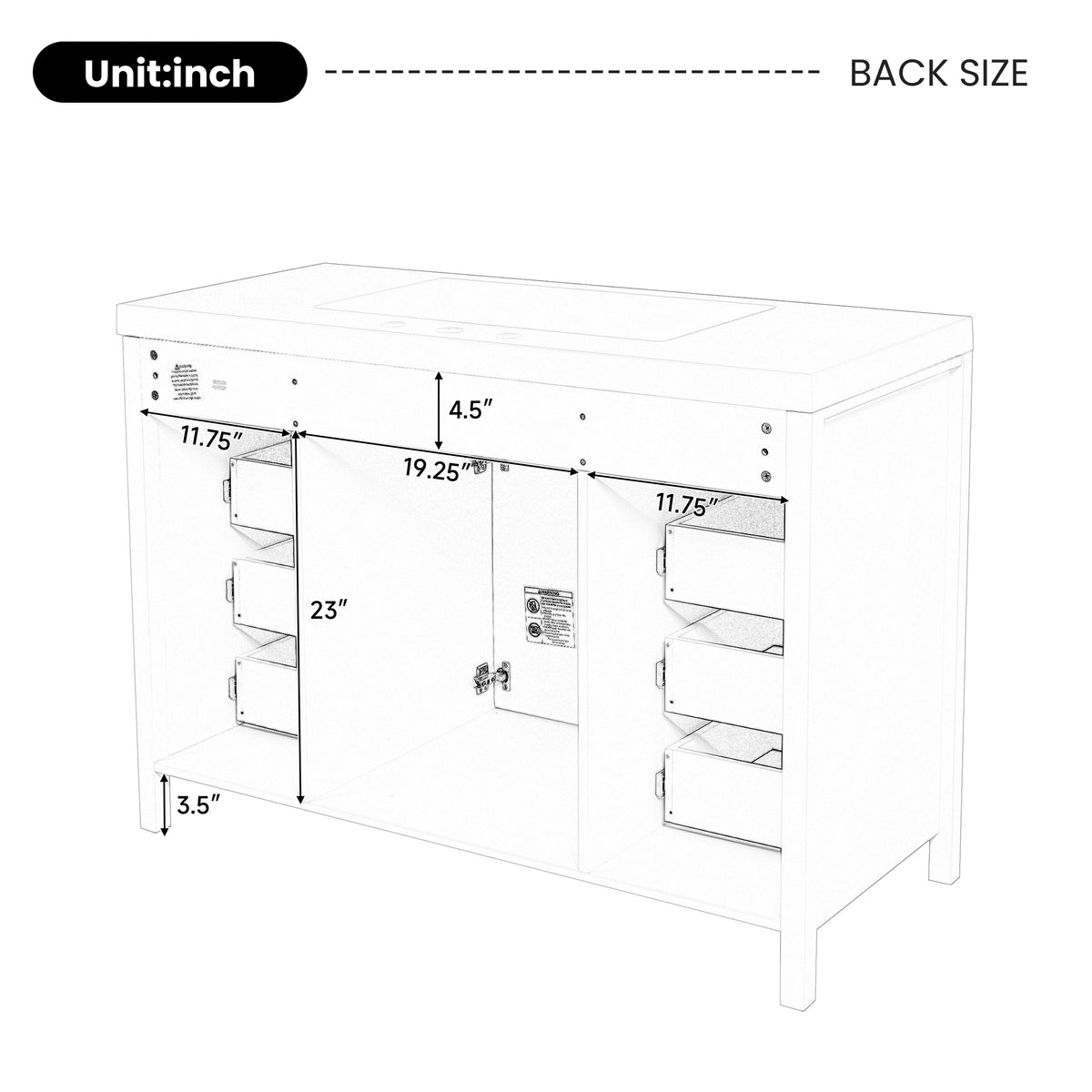 47" Bathroom Vanity Without Sink, Cabinet Only