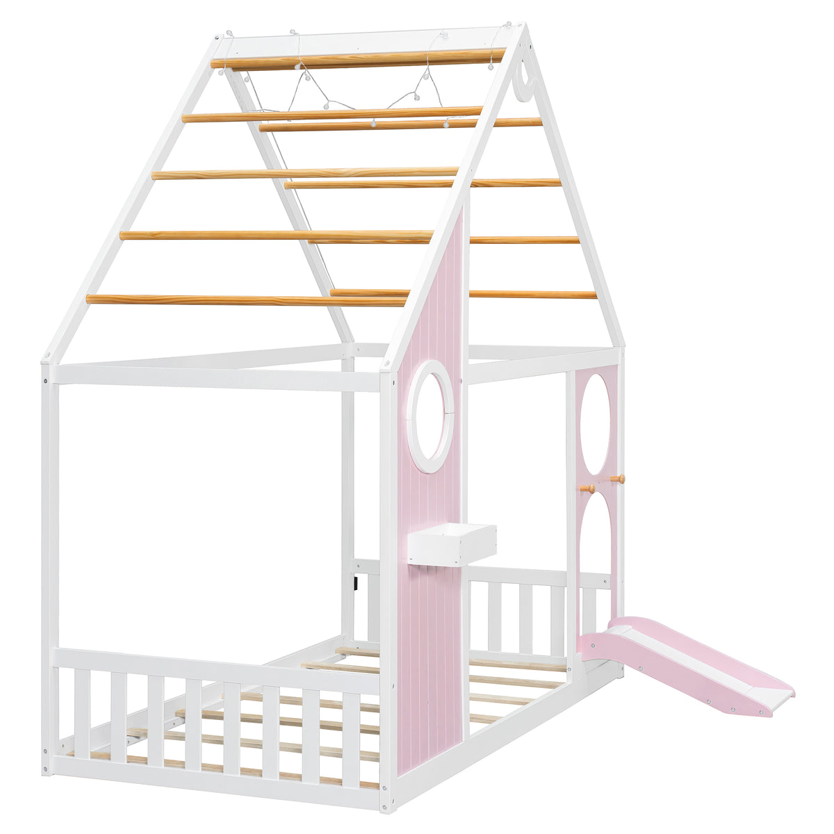 Twin House Bed with Slide, Ball Light Strip