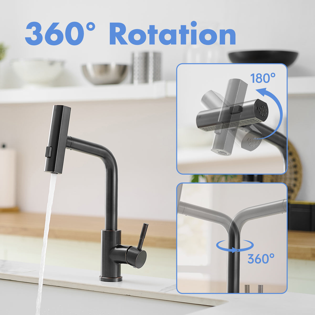 360° Rotation Pull-Down Kitchen Faucet - Oil Rubbed Bronze