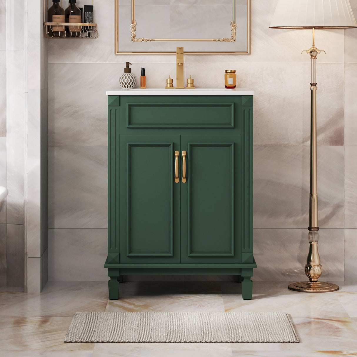 Bathroom Vanity With Top Sink, Cabinet With 2 Soft Closing Doors
