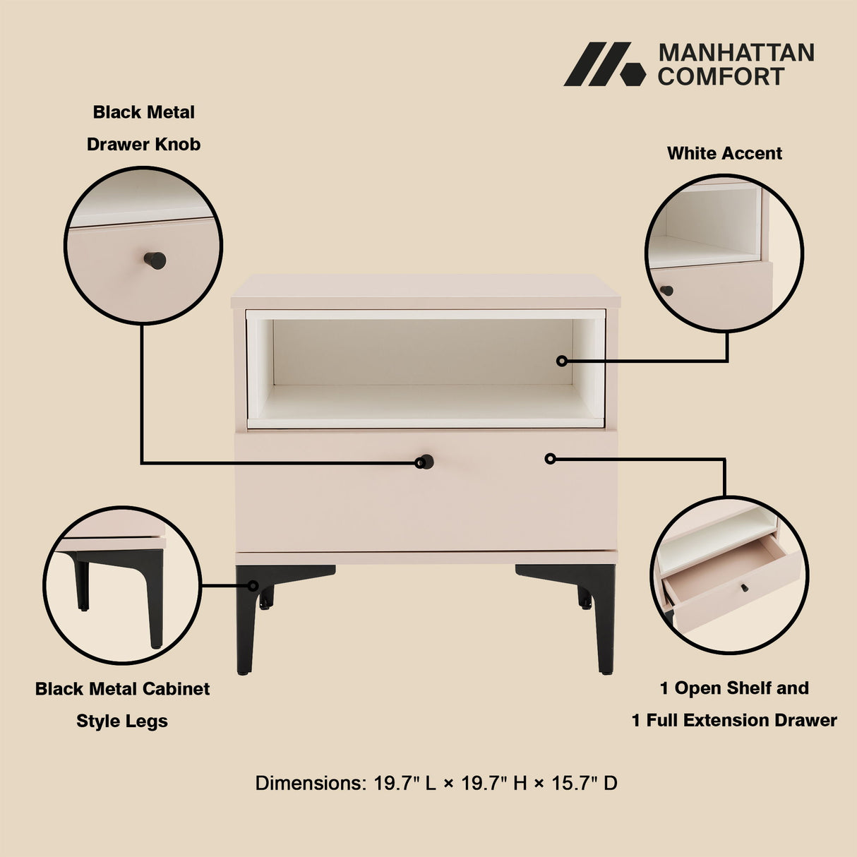 Amara - Nightstand With 1 Drawer