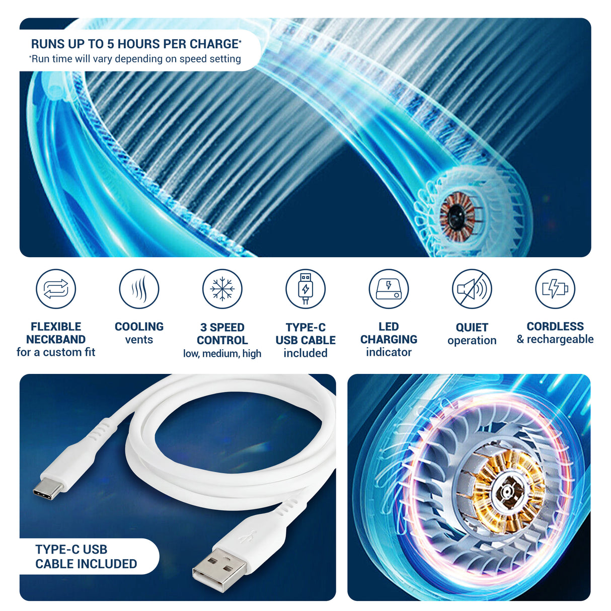 Rechargeable Neck Fan, Portable Bladeless Personal Fan